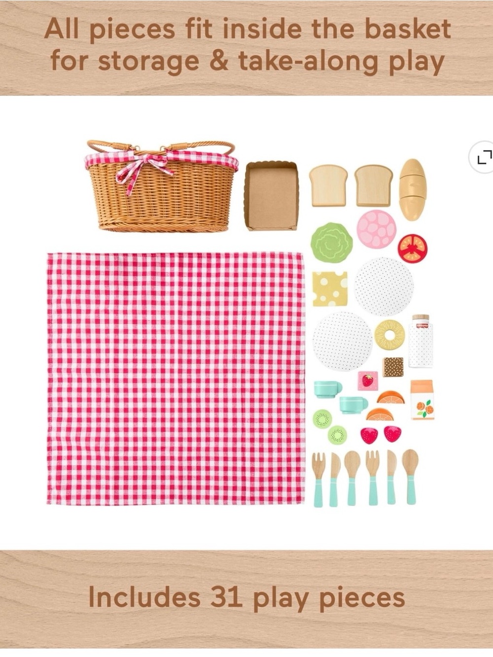 NWT Fisher-Price Play Picnic Basket Play Food Set - 31 Piece Play Food Set - Picture 5 of 7